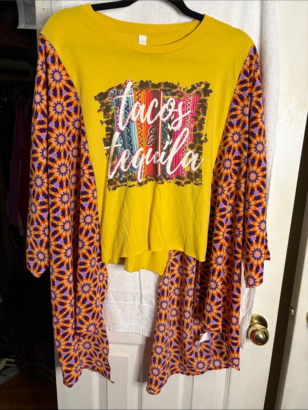 Mustard Yellow 'Tacos & Tequila' Top with Floral Cardigan